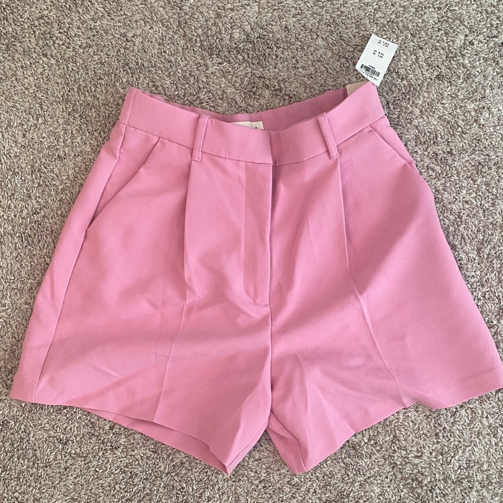 Abercrombie & Fitch Pink High-Waist Tailored Shorts